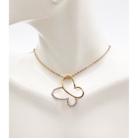 925 Sterling Silver Vermeil Gold Dainty Butterfly Crystal Heart Pendant Necklace - Picture 2 of 7